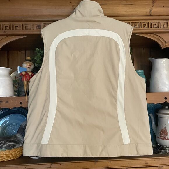 IZOD Reversible Vest Sz XL Womens Horseshoe Applique Ivory Fleece Beige Canvas - Picture 2 of 6